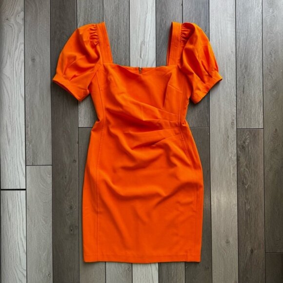 Karl Lagerfeld Paris Women's Sweetheart-Neck Puff-Sleeve Crepe Dress. Size: 4